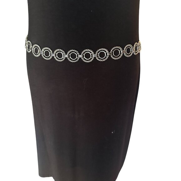 Rope Circle Chain Link Statement Belt Vintage T Bar Clasp Silver Adjustable - Picture 3 of 16